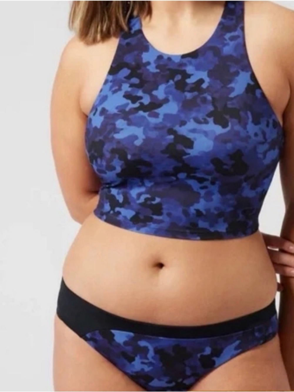 Athleta Conscious Crop Swim Top Camo Blue Sz:Sm  Orig.$64
